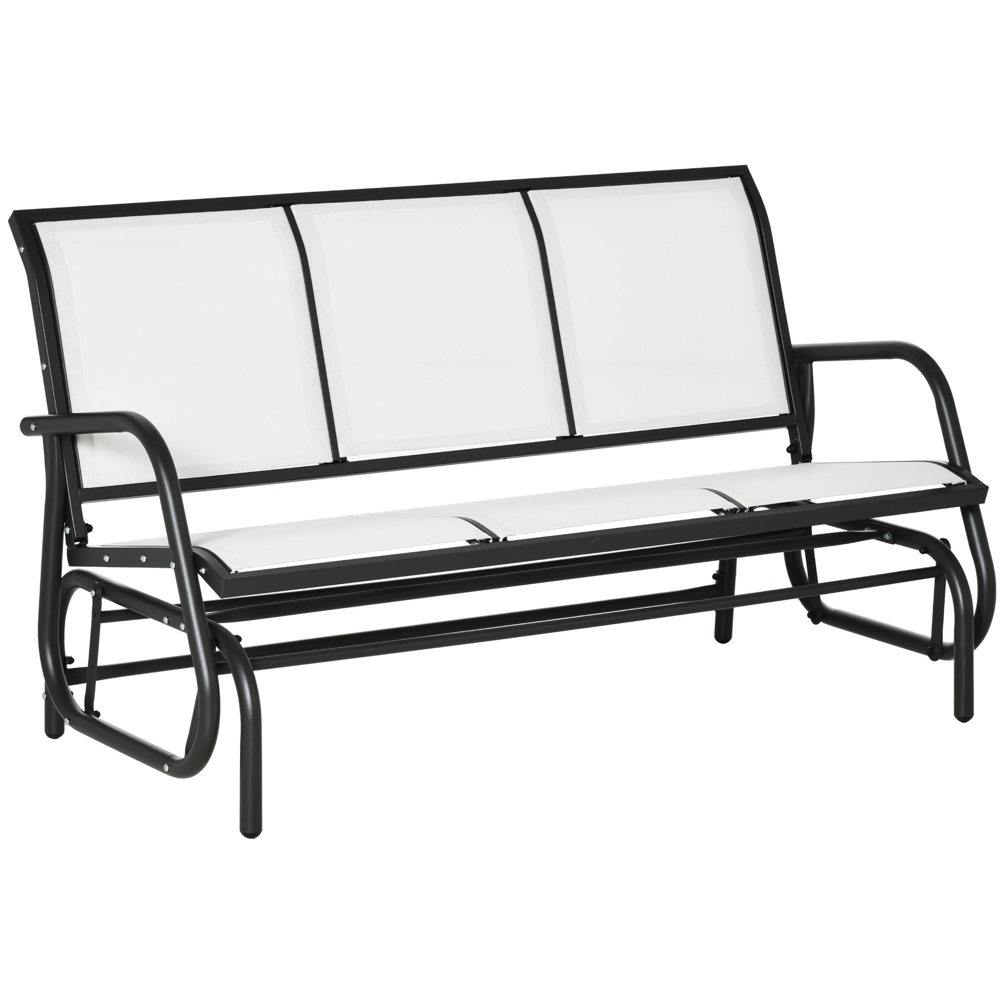 EASYCOMFORT 3-Seater Garden Rocking Bench in Metal and Breathable Mesh Fabric, 151x75x85cm, Beige