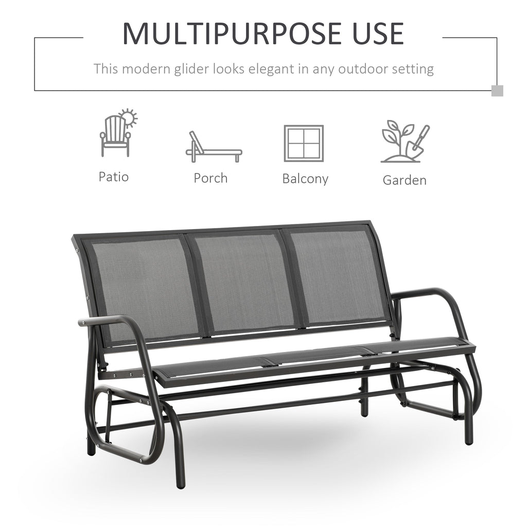 EASYCOMFORT 3-Seater Garden Rocking Bench in Metal and Breathable Mesh Fabric, 151x75x85cm, Gray