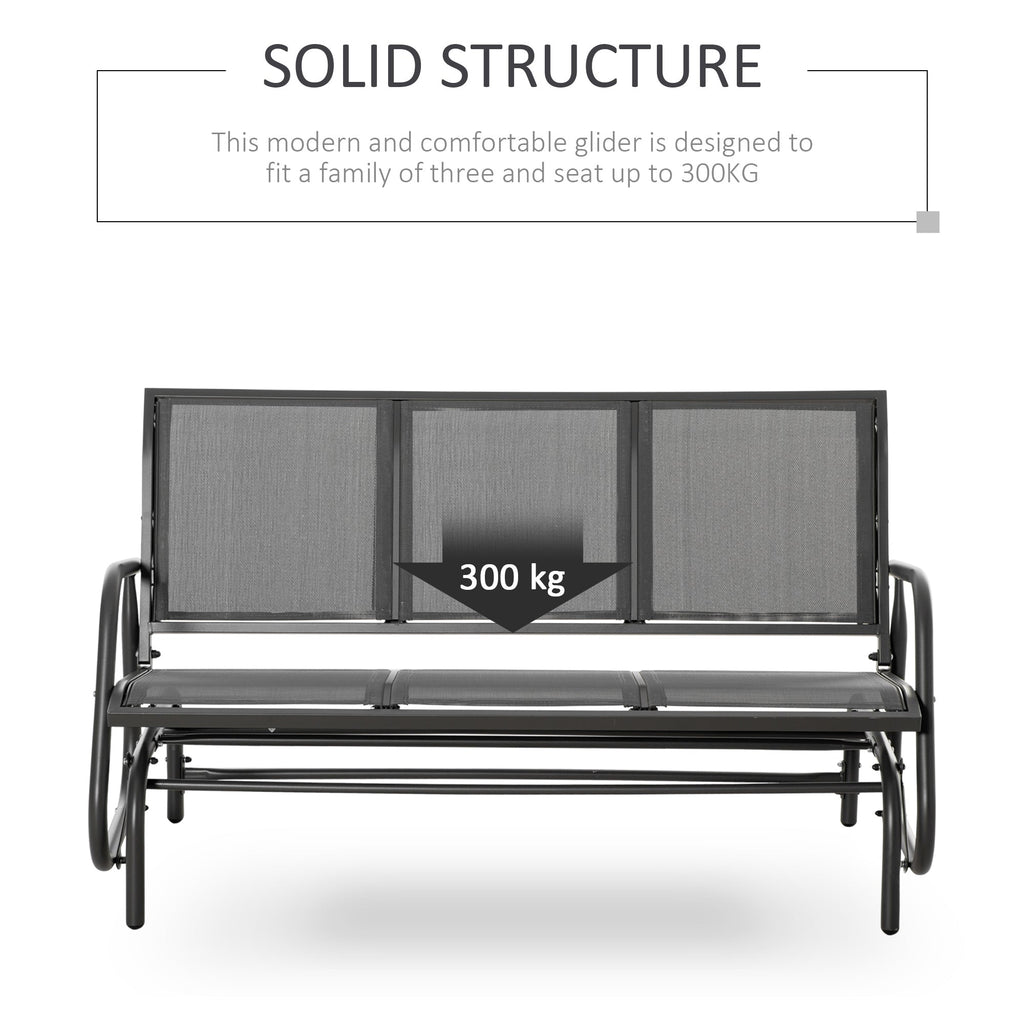 EASYCOMFORT 3-Seater Garden Rocking Bench in Metal and Breathable Mesh Fabric, 151x75x85cm, Gray