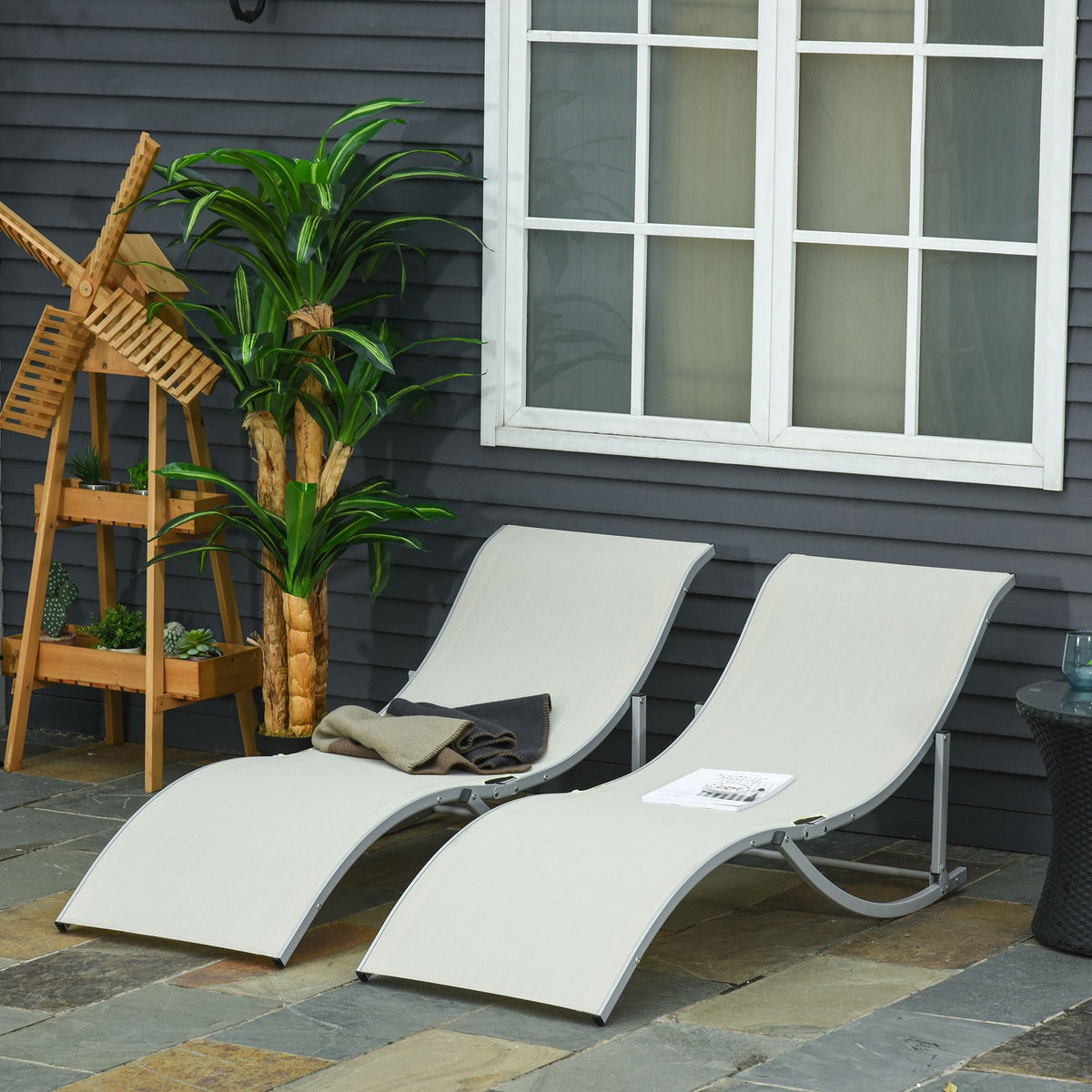 EASYCOMFORT Set van 2 inklapbare ligstoelen, aluminium/Texteline, 61x165x63 cm