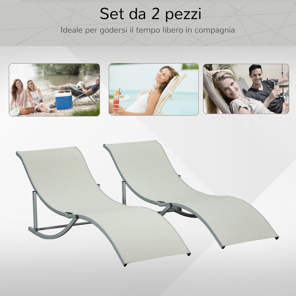 EASYCOMFORT Set van 2 inklapbare ligstoelen, aluminium/Texteline, 61x165x63 cm