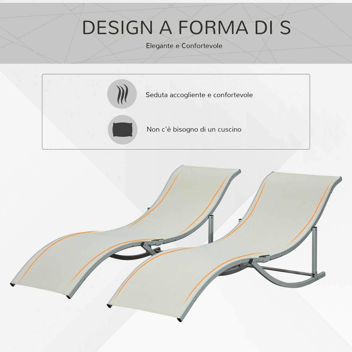 EASYCOMFORT Set van 2 inklapbare ligstoelen, aluminium/Texteline, 61x165x63 cm