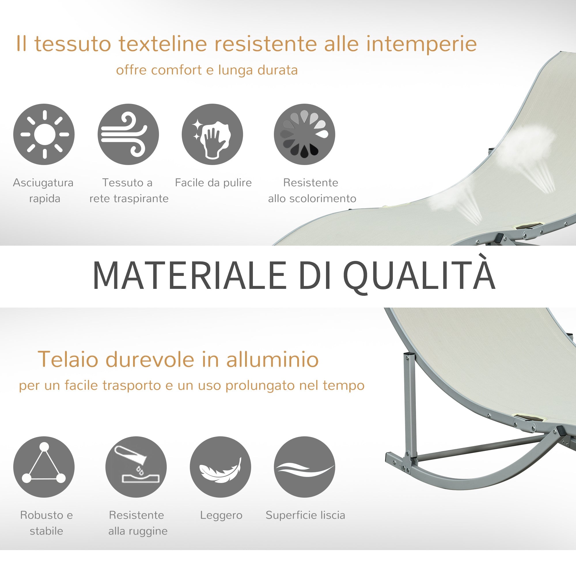 EASYCOMFORT Set van 2 inklapbare ligstoelen, aluminium/Texteline, 61x165x63 cm