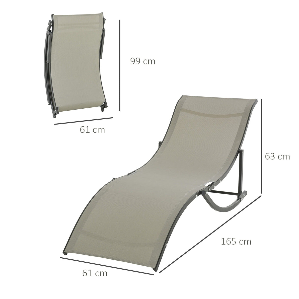 EasyComfort Set van 2 vouwbare tuinligstoelen, aluminium/texteline, 61x165x63 cm