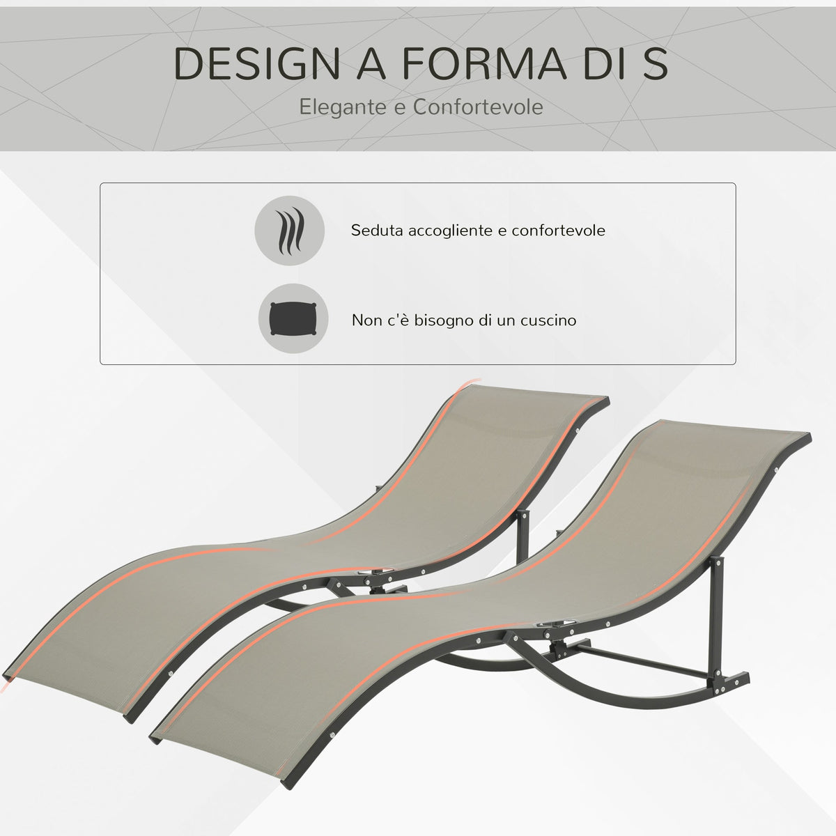 EasyComfort Set van 2 vouwbare tuinligstoelen, aluminium/texteline, 61x165x63 cm