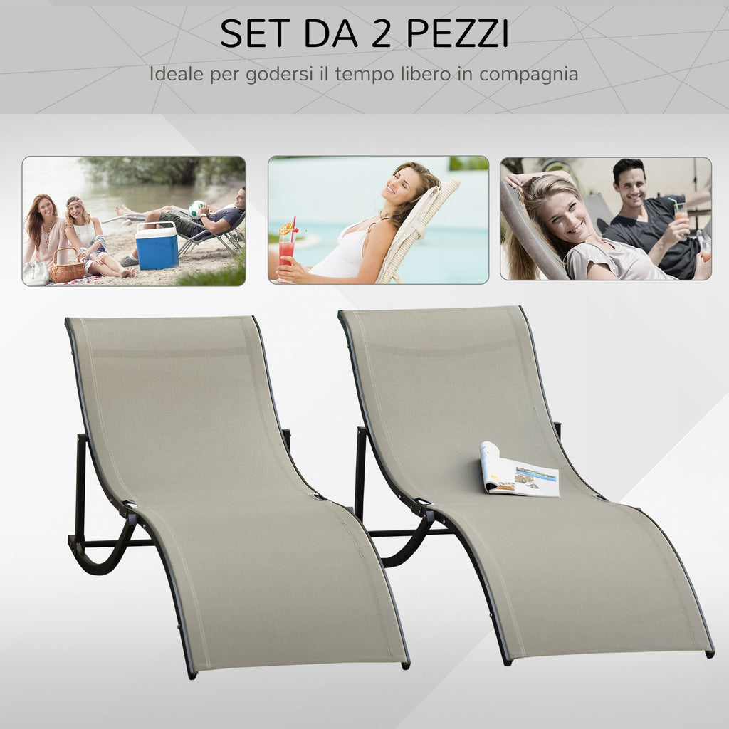 EasyComfort Set van 2 vouwbare tuinligstoelen, aluminium/texteline, 61x165x63 cm