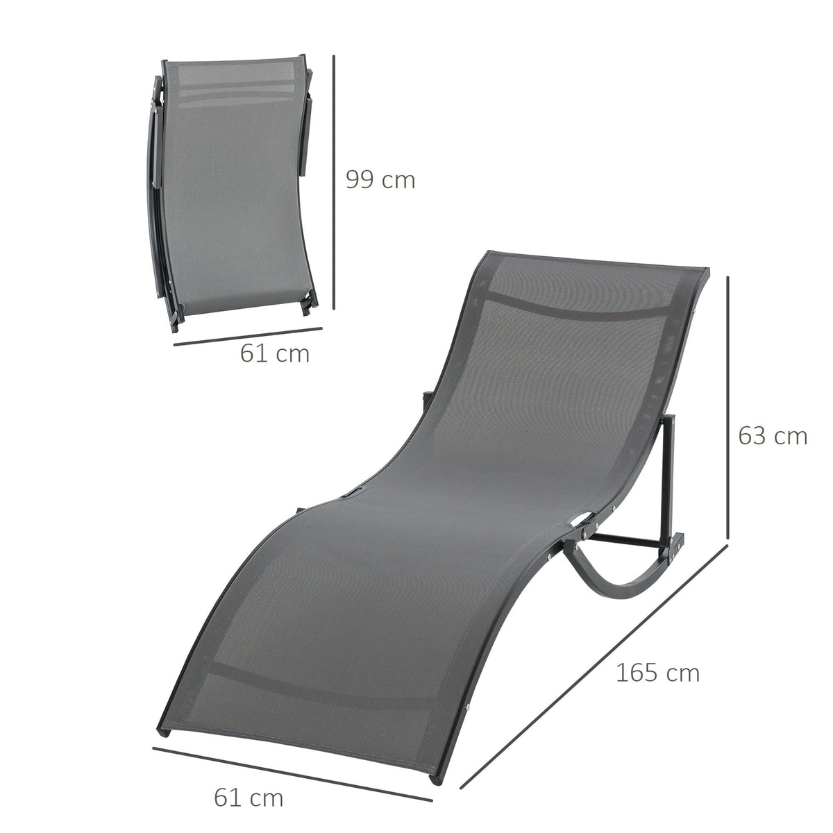 EasyComfort Set van 2 opvouwbare tuinligstoelen 61x165x63 cm