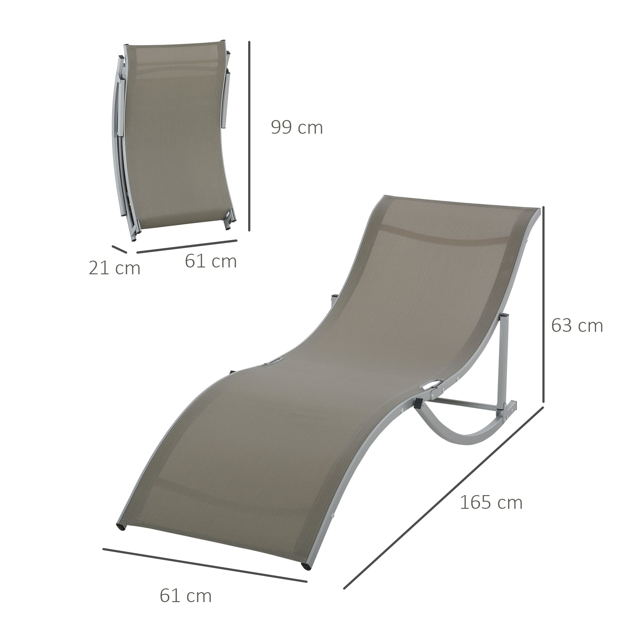 EASYCOMFORT Set of 2 Folding Garden Deckchairs, Sun Lounger in Aluminum and Textilene, 61x165x63cm