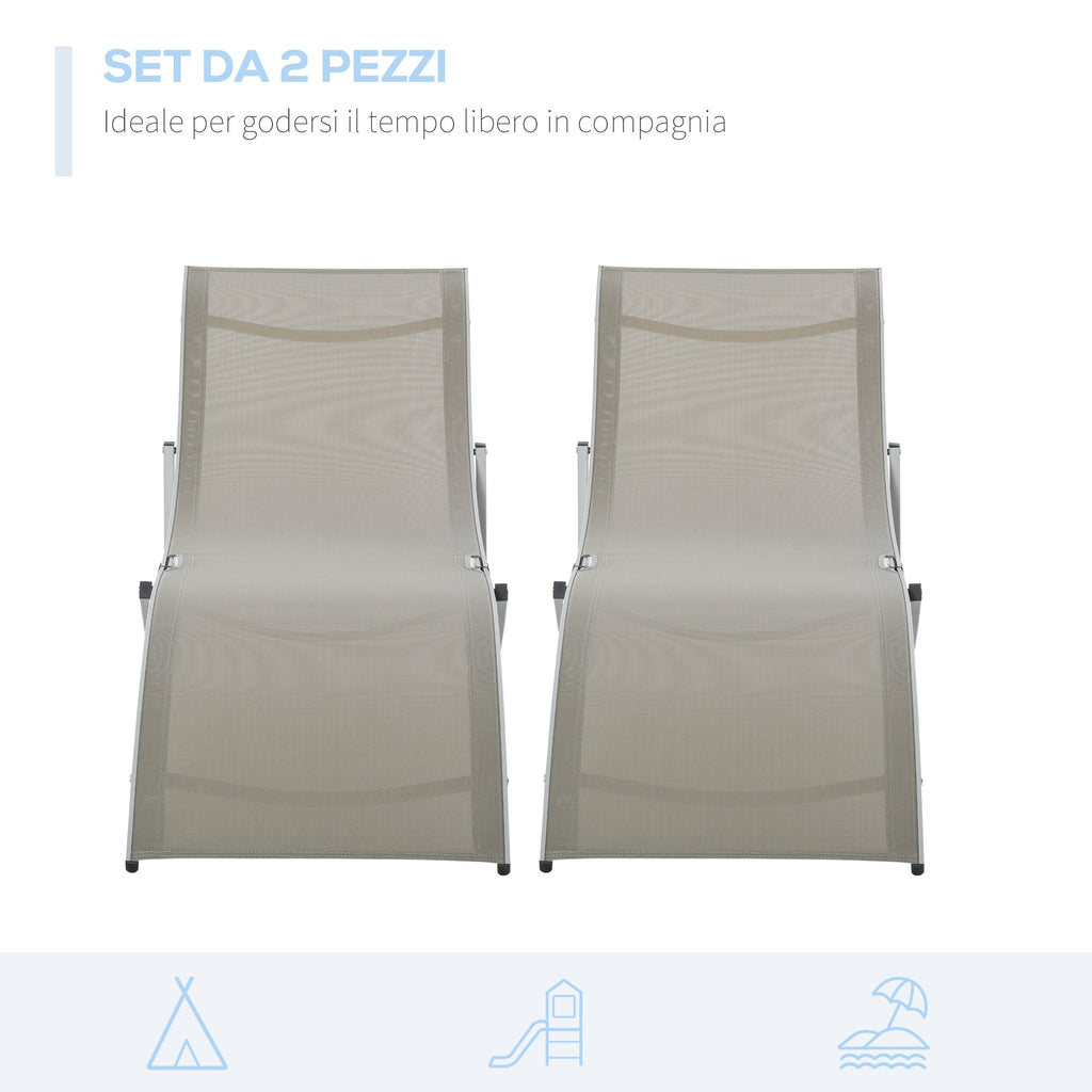 EASYCOMFORT Set of 2 Folding Garden Deckchairs, Sun Lounger in Aluminum and Textilene, 61x165x63cm