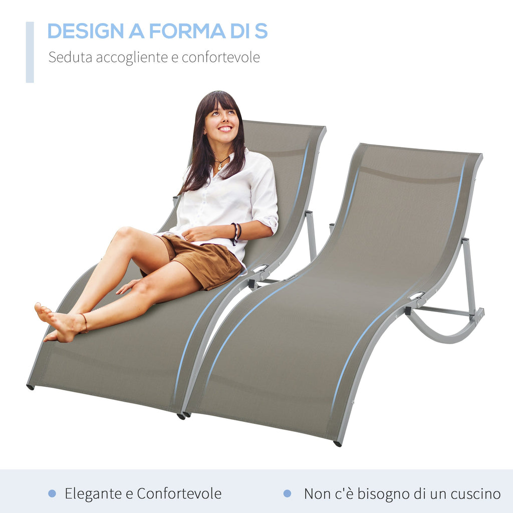 EASYCOMFORT Set of 2 Folding Garden Deckchairs, Sun Lounger in Aluminum and Textilene, 61x165x63cm