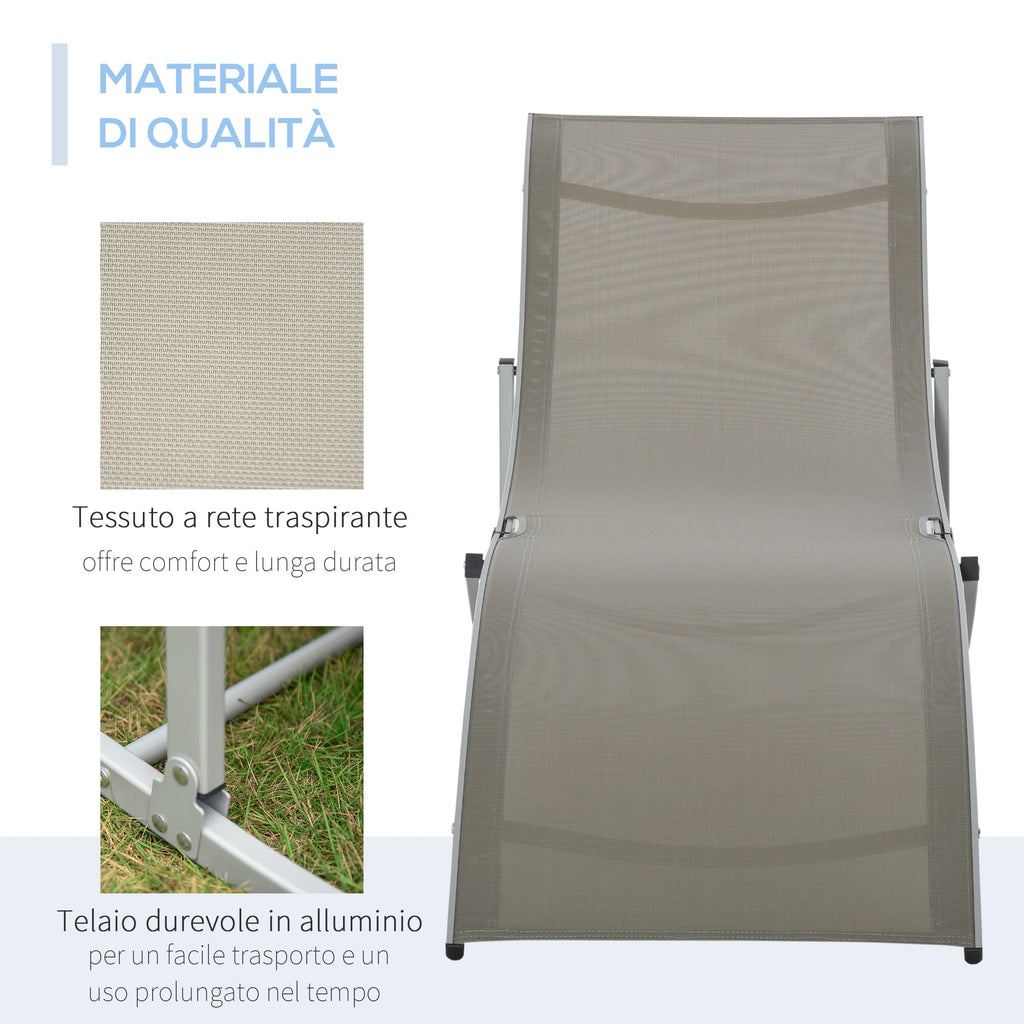 EASYCOMFORT Set of 2 Folding Garden Deckchairs, Sun Lounger in Aluminum and Textilene, 61x165x63cm