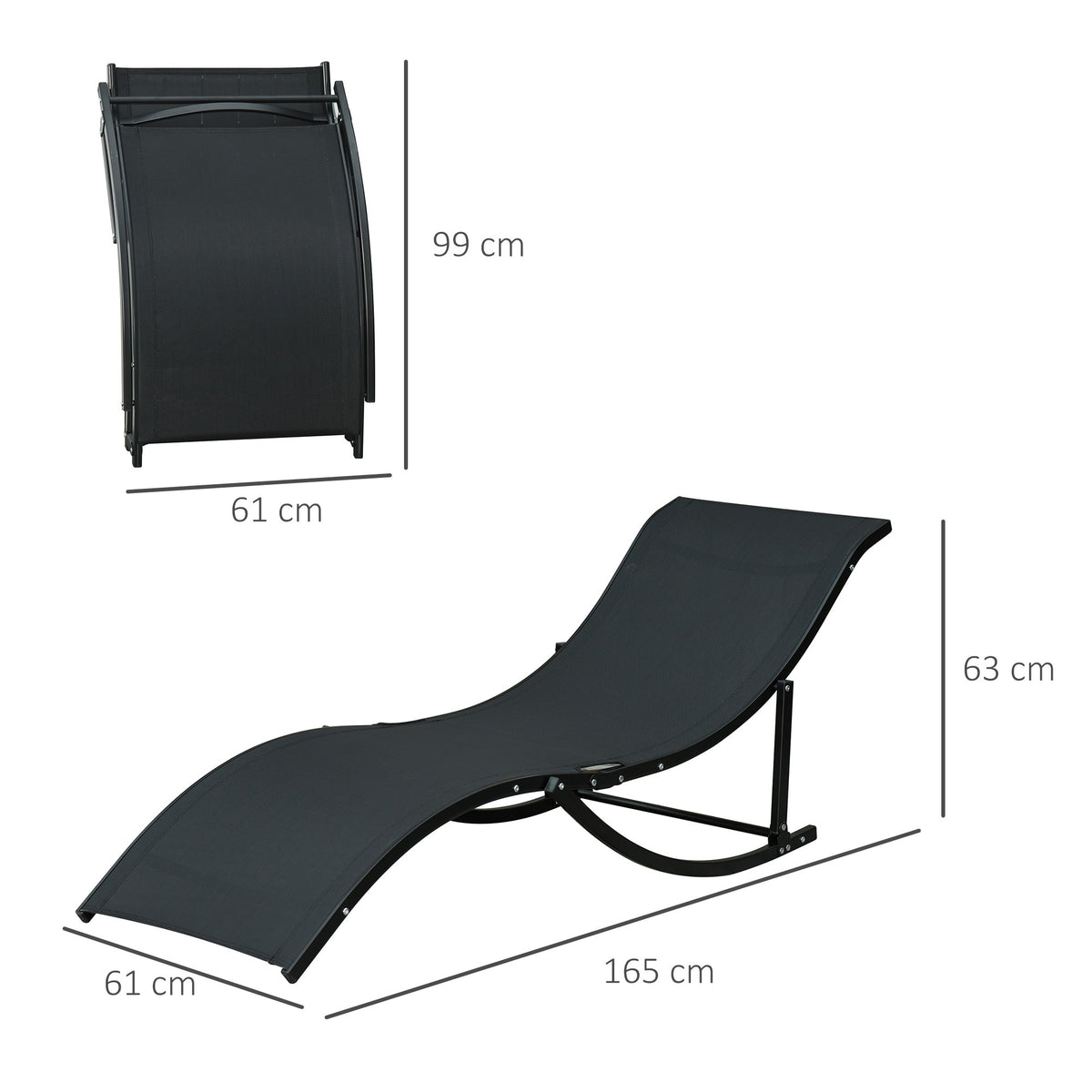 EasyComfort Set van 2 inklapbare ligstoelen 61x165x63 cm