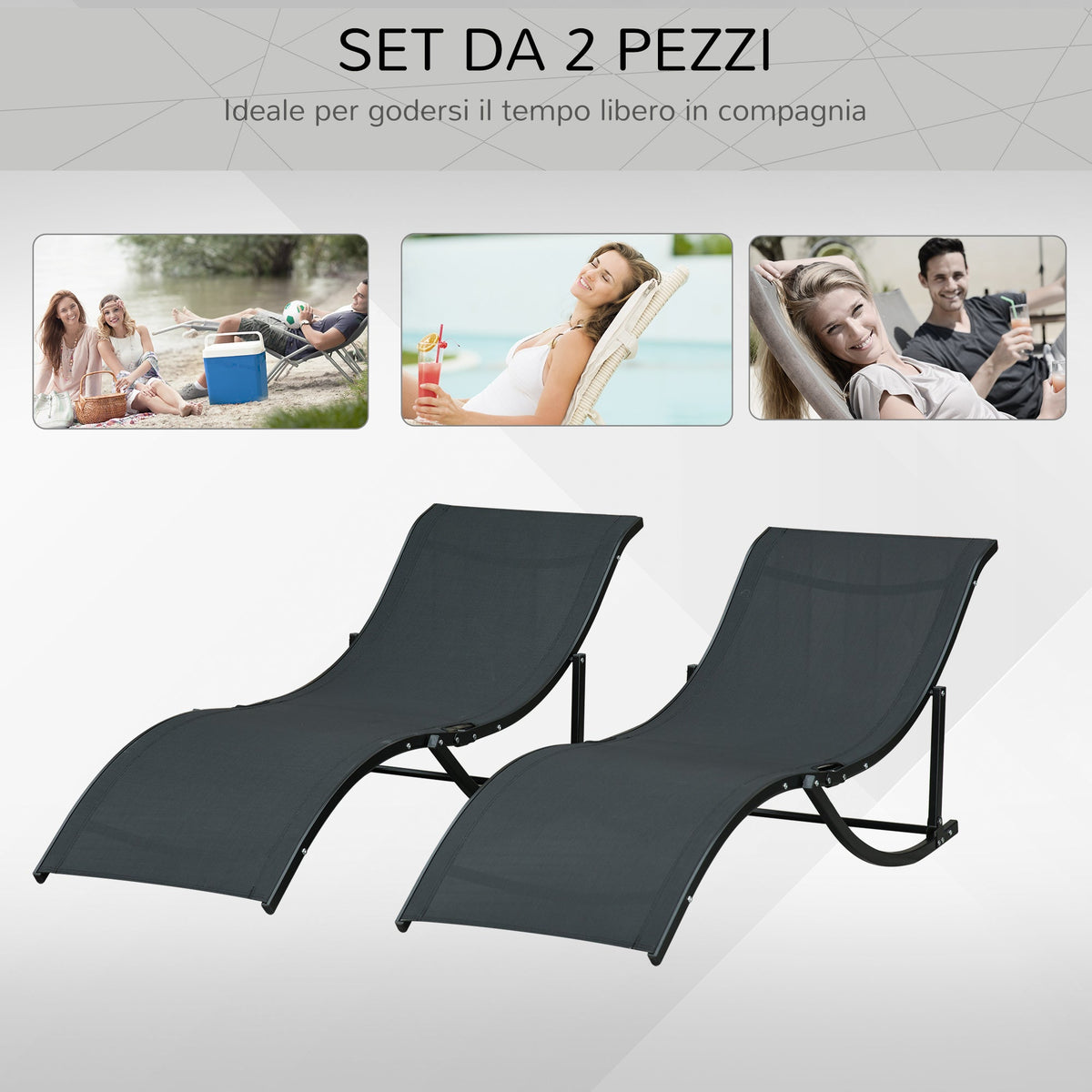 EasyComfort Set van 2 inklapbare ligstoelen 61x165x63 cm