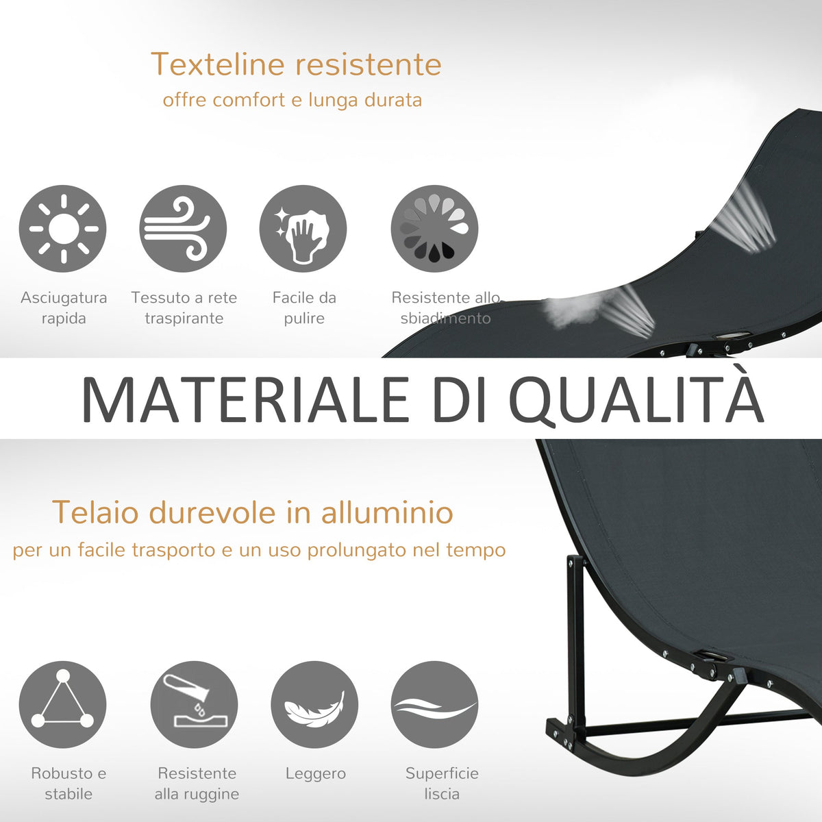 EasyComfort Set van 2 inklapbare ligstoelen 61x165x63 cm