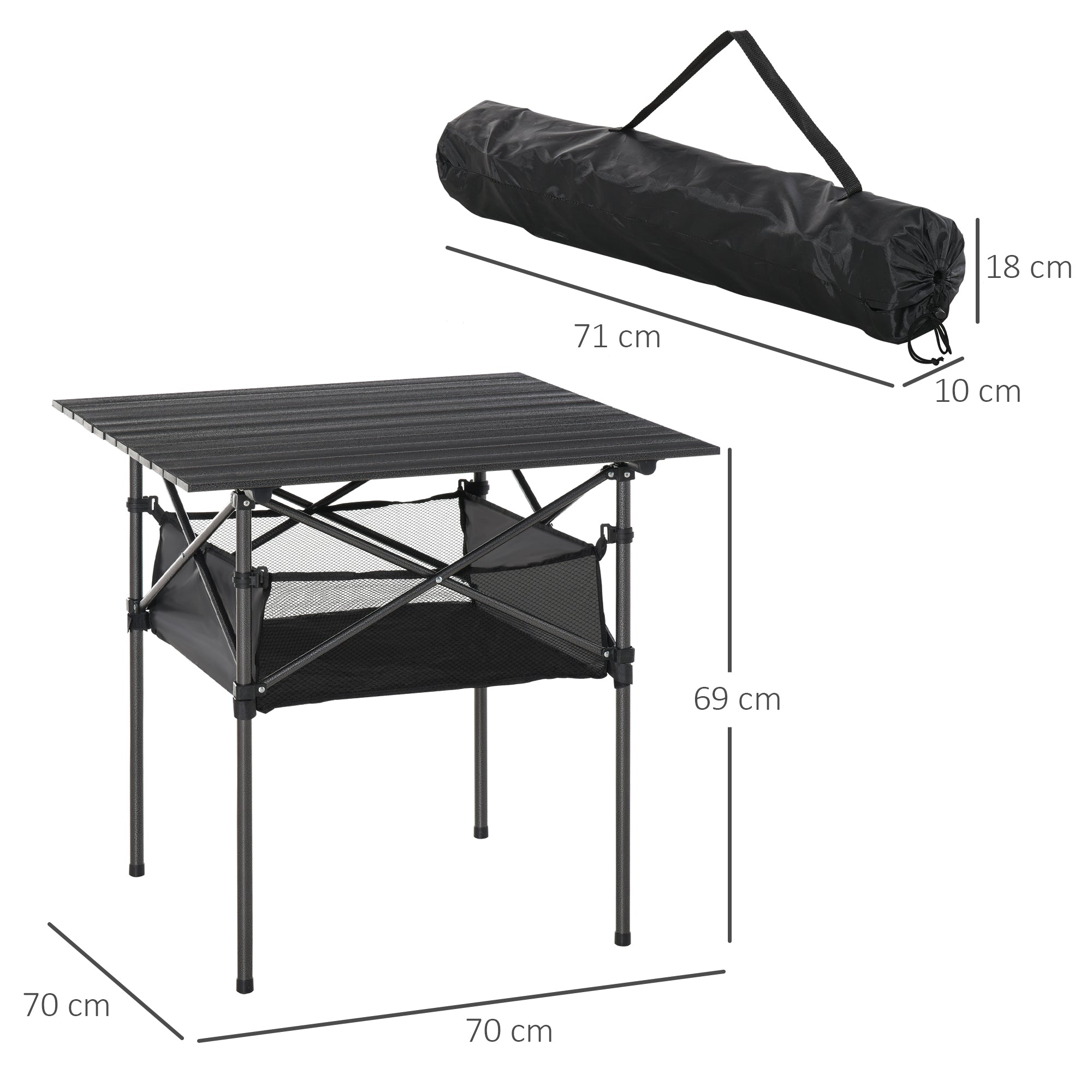 Easycomfort Tavolo da Campeggio Picnic Pieghevole, Salvaspazio e Arrotolabile with Borsa da Viaggio, black 70x70x69cm
