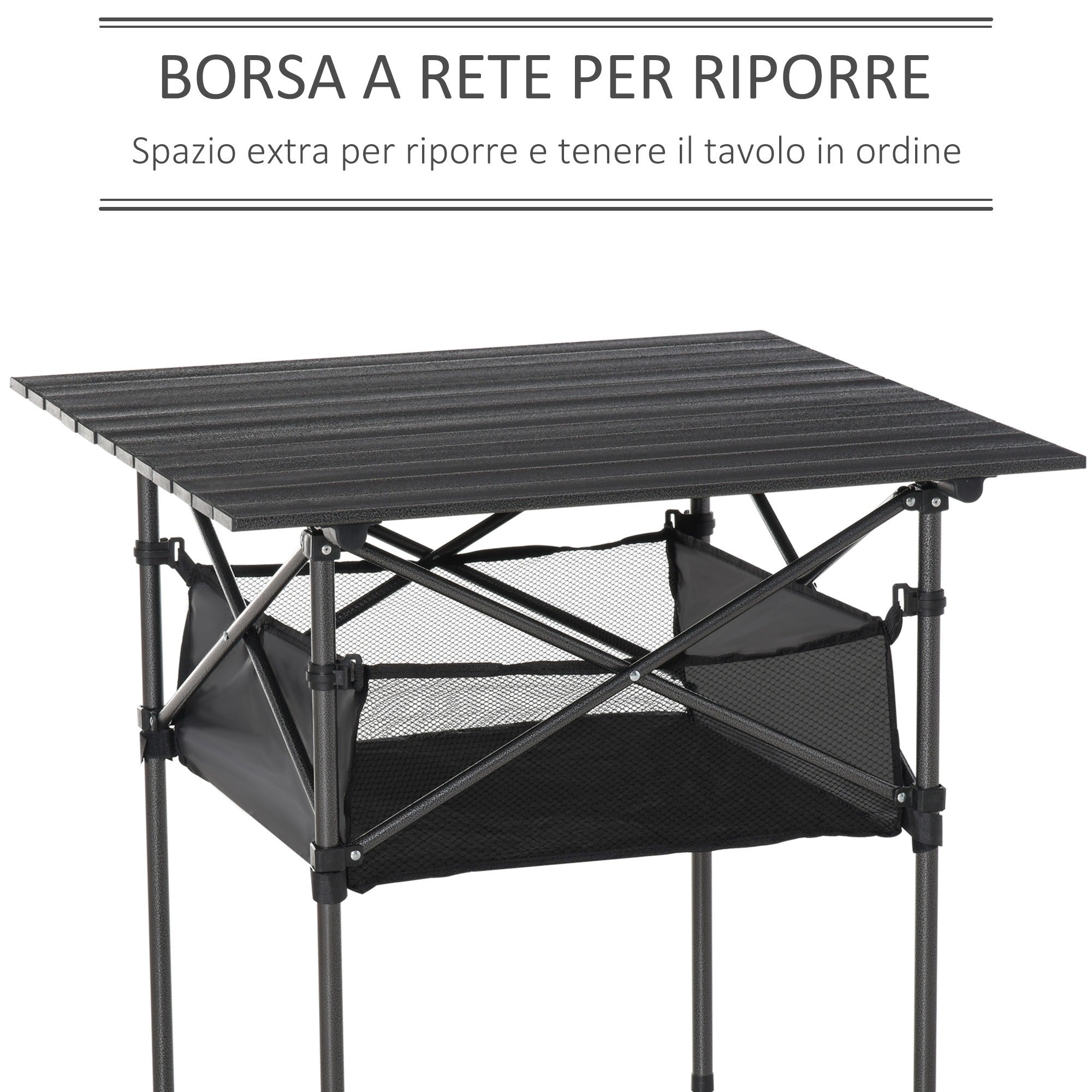 Easycomfort Tavolo da Campeggio Picnic Pieghevole, Salvaspazio e Arrotolabile with Borsa da Viaggio, black 70x70x69cm
