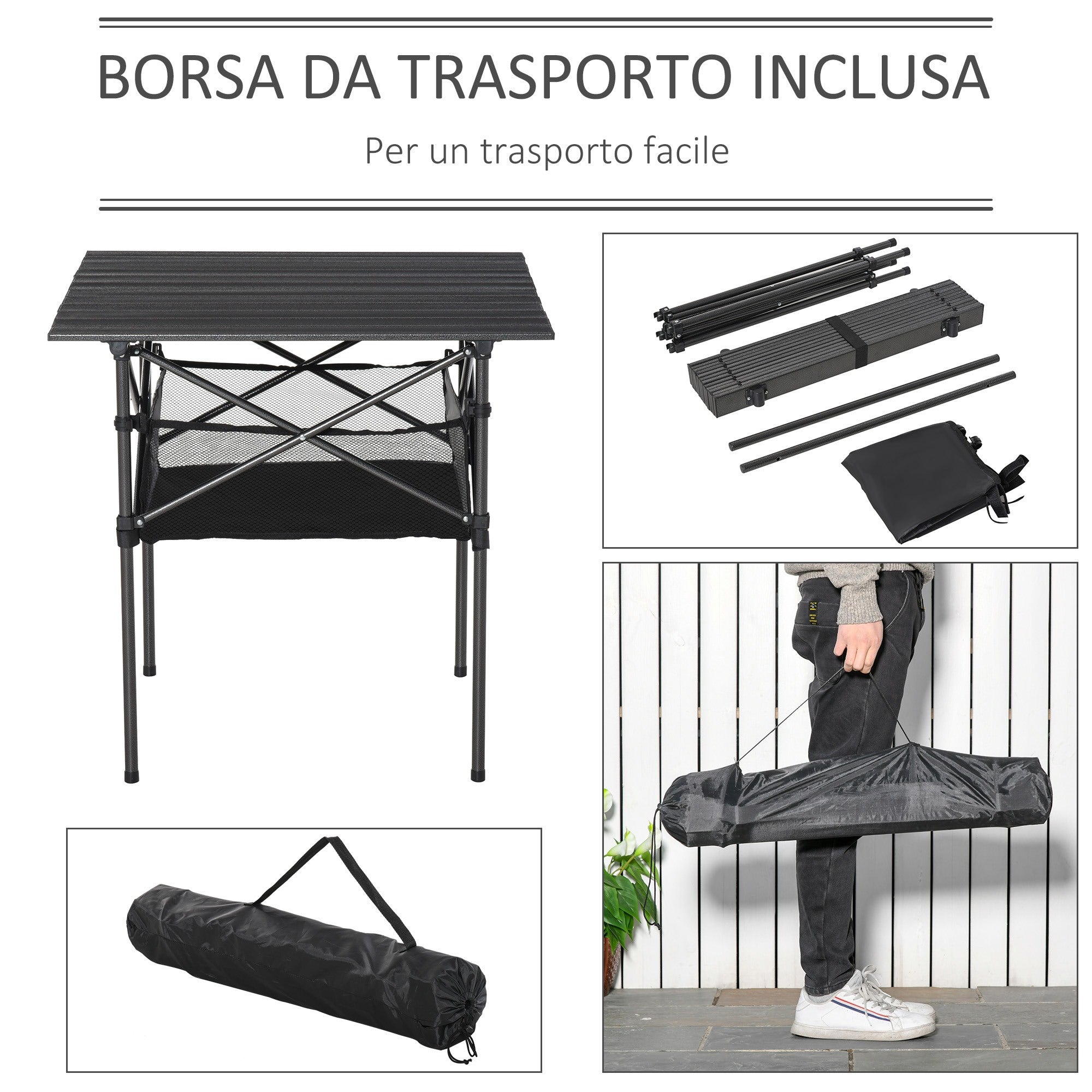 Easycomfort Tavolo da Campeggio Picnic Pieghevole, Salvaspazio e Arrotolabile with Borsa da Viaggio, black 70x70x69cm