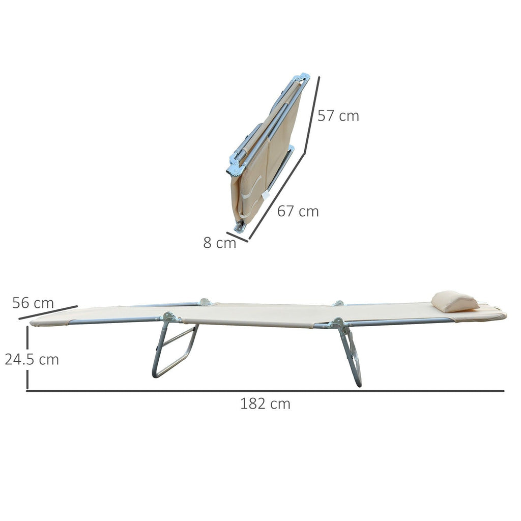 EASYCOMFORT Set of 2 Folding Sun Loungers with 4-Level Reclining Backrest, Metal and Mesh Fabric, Beige