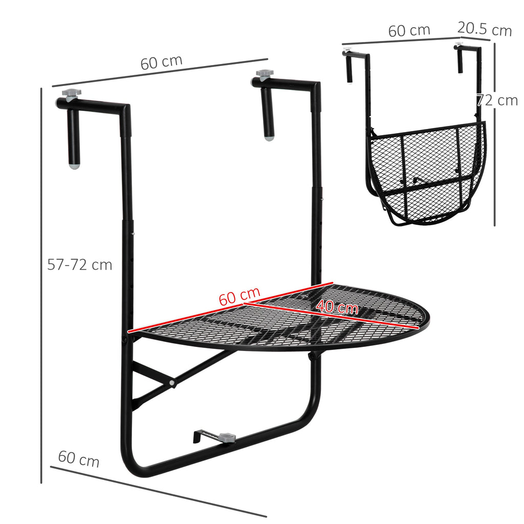 EASYCOMFORT Folding and Adjustable Metal Railing Table, 60x60x57-72cm, Black