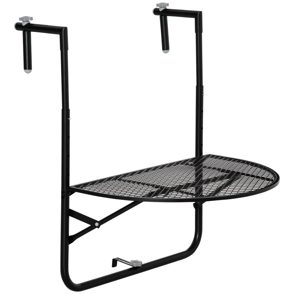 EASYCOMFORT Folding and Adjustable Metal Railing Table, 60x60x57-72cm, Black