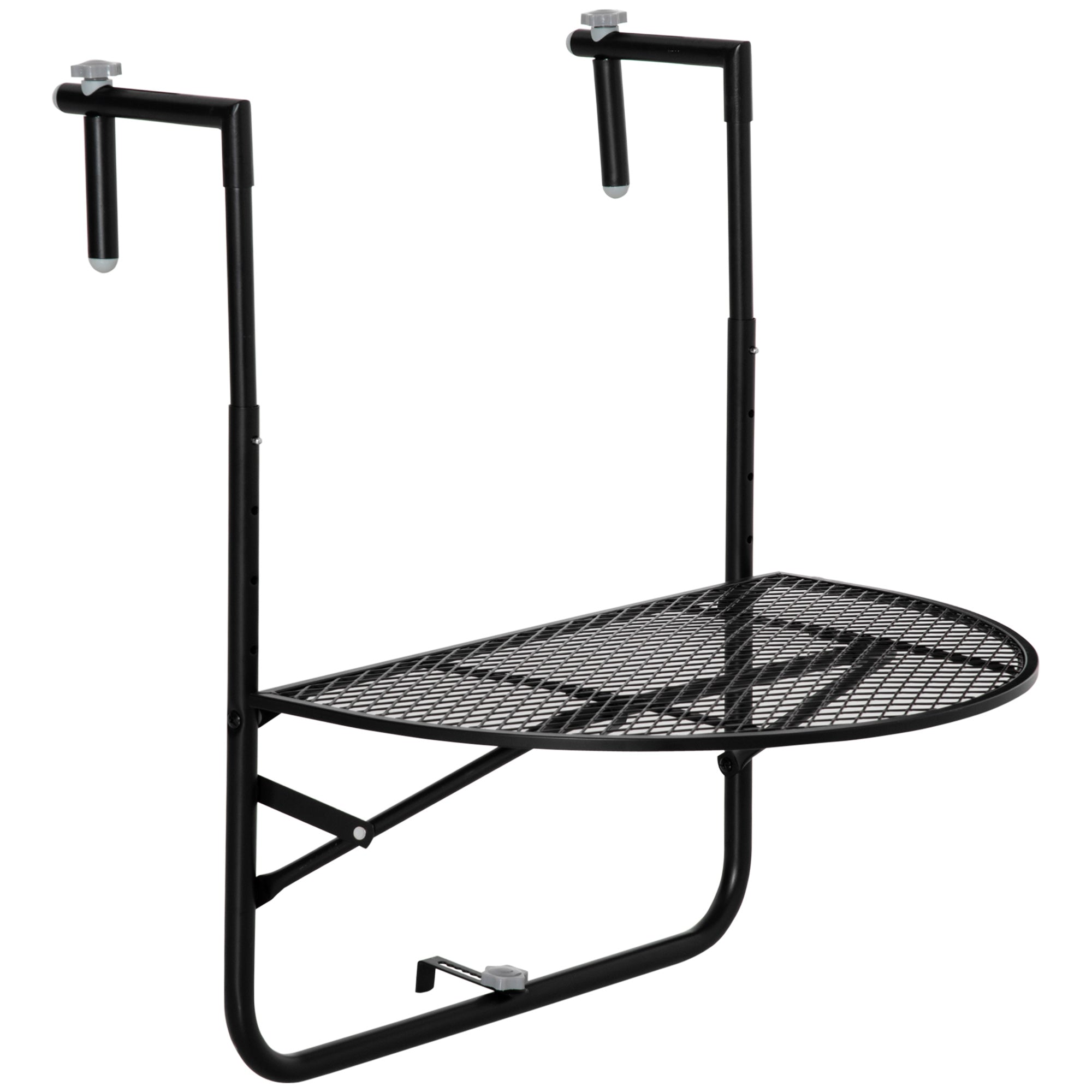 EASYCOMFORT Folding and Adjustable Metal Railing Table, 60x60x57-72cm, Black
