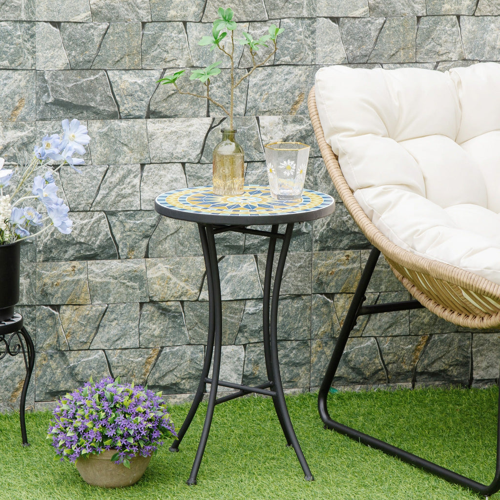Easycomfort Tavolino da Giardino in Metallo with Piano d'Appoggio a Mosaico, ?35.5x53.5cm