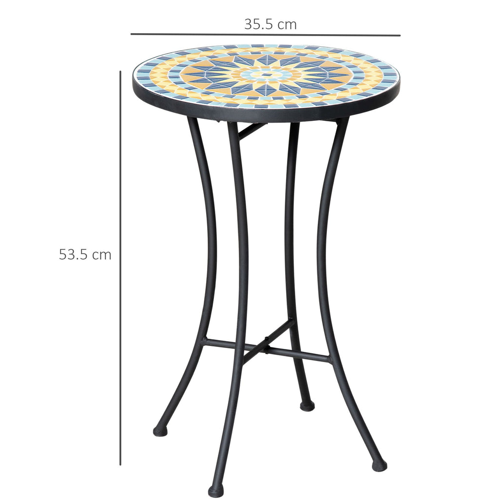 Easycomfort Tavolino da Giardino in Metallo with Piano d'Appoggio a Mosaico, ?35.5x53.5cm