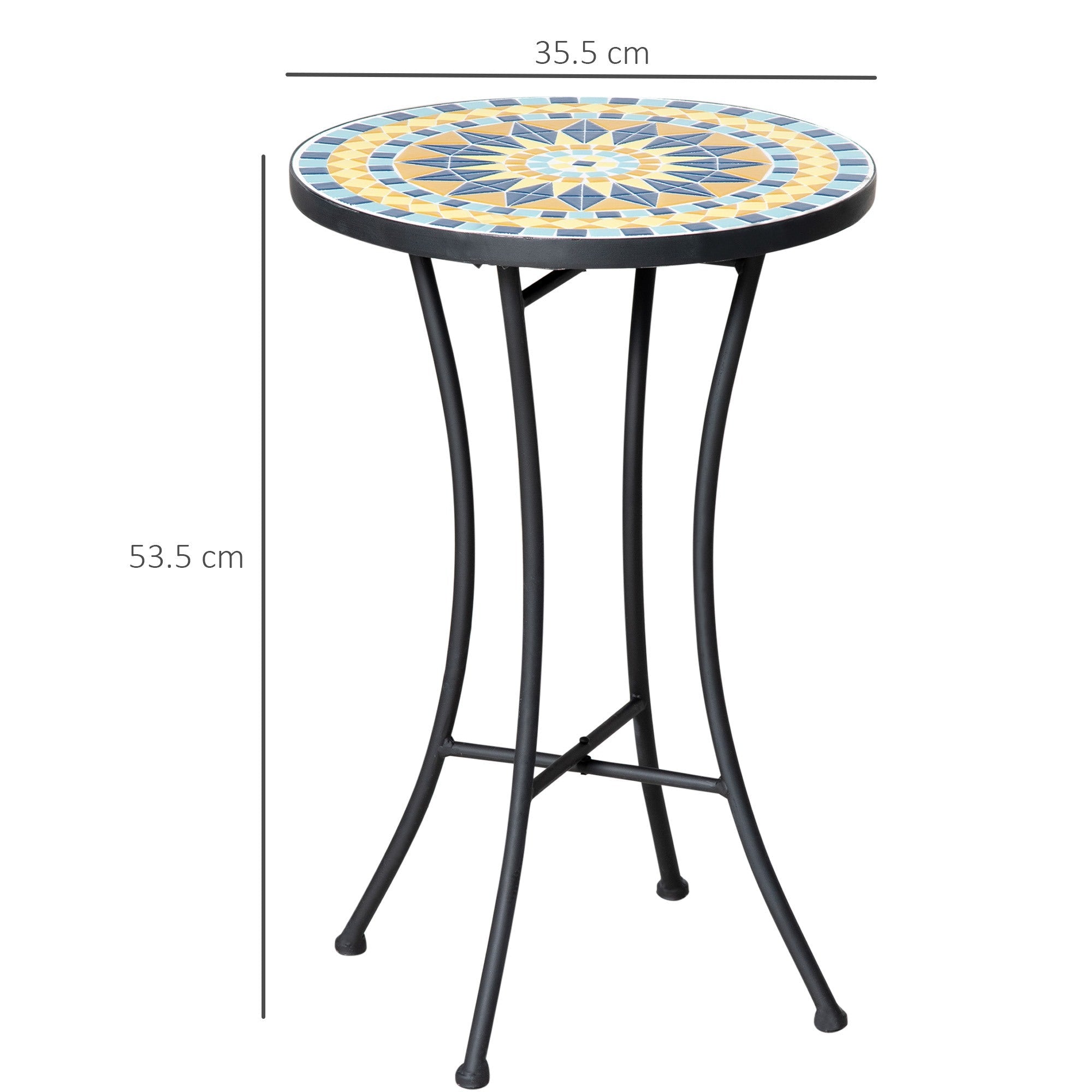 Easycomfort Tavolino da Giardino in Metallo with Piano d'Appoggio a Mosaico, ?35.5x53.5cm