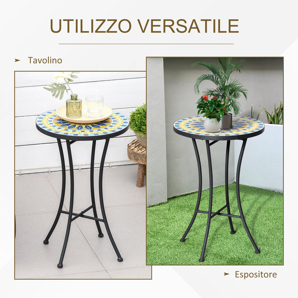 Easycomfort Tavolino da Giardino in Metallo with Piano d'Appoggio a Mosaico, ?35.5x53.5cm