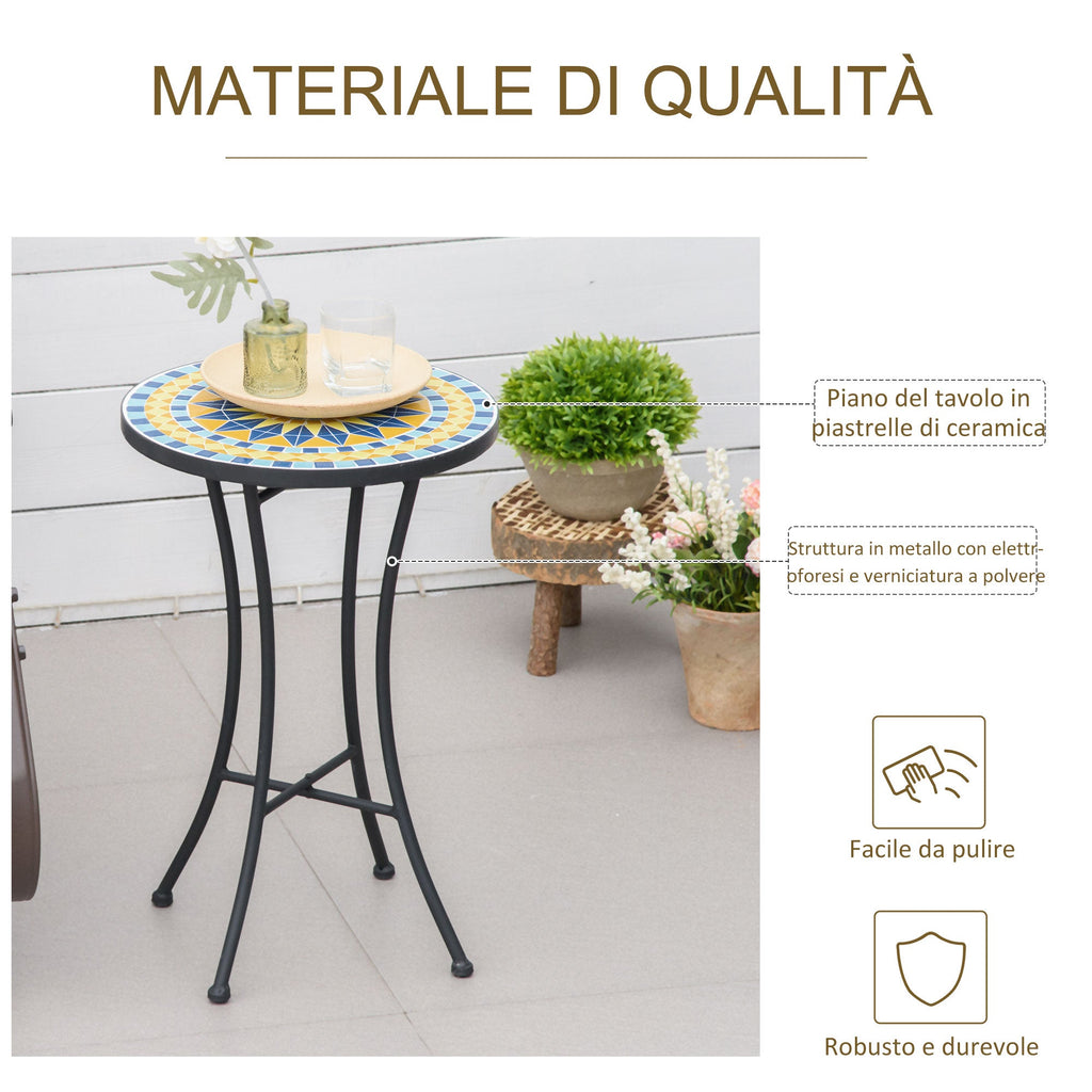 Easycomfort Tavolino da Giardino in Metallo with Piano d'Appoggio a Mosaico, ?35.5x53.5cm