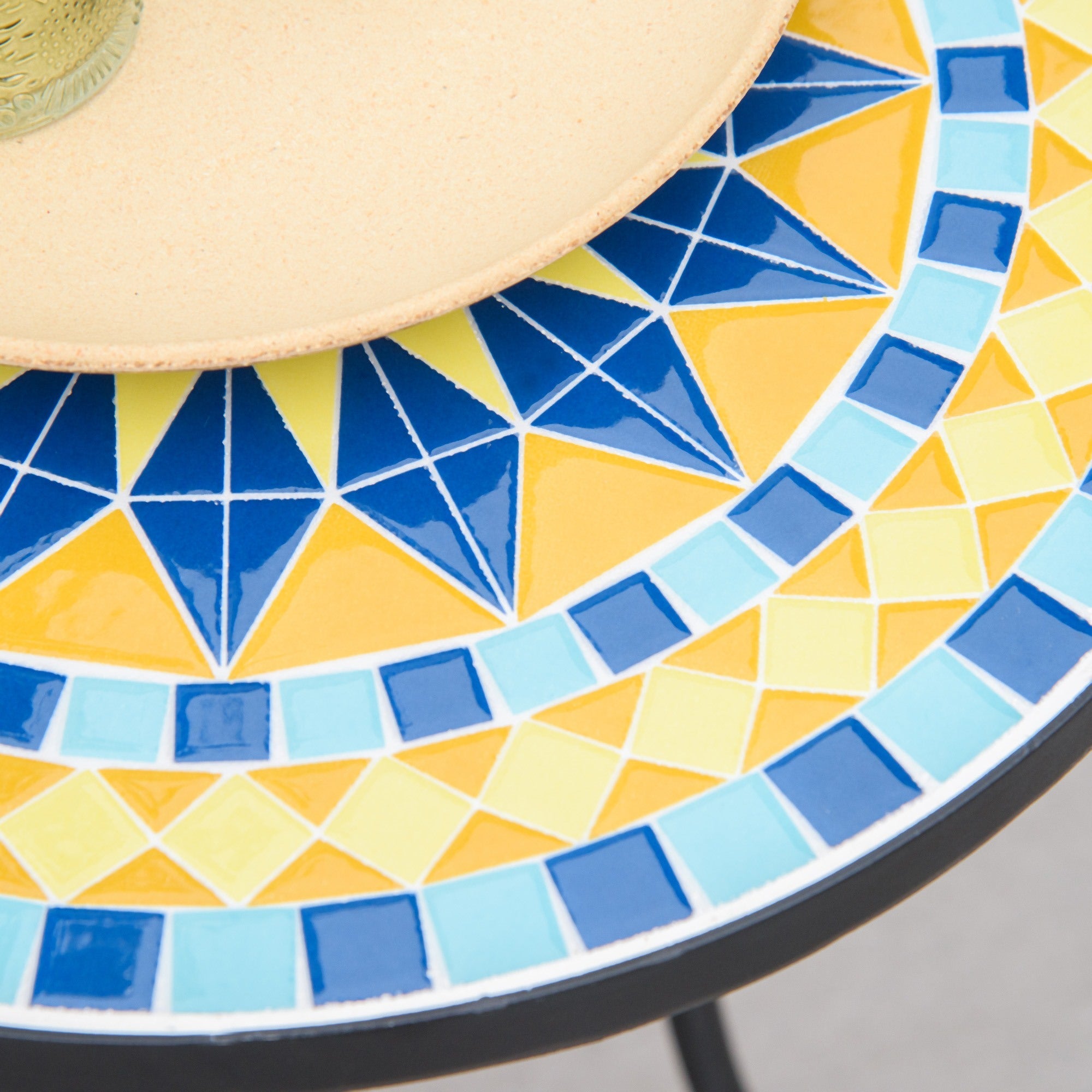 Easycomfort Tavolino da Giardino in Metallo with Piano d'Appoggio a Mosaico, ?35.5x53.5cm