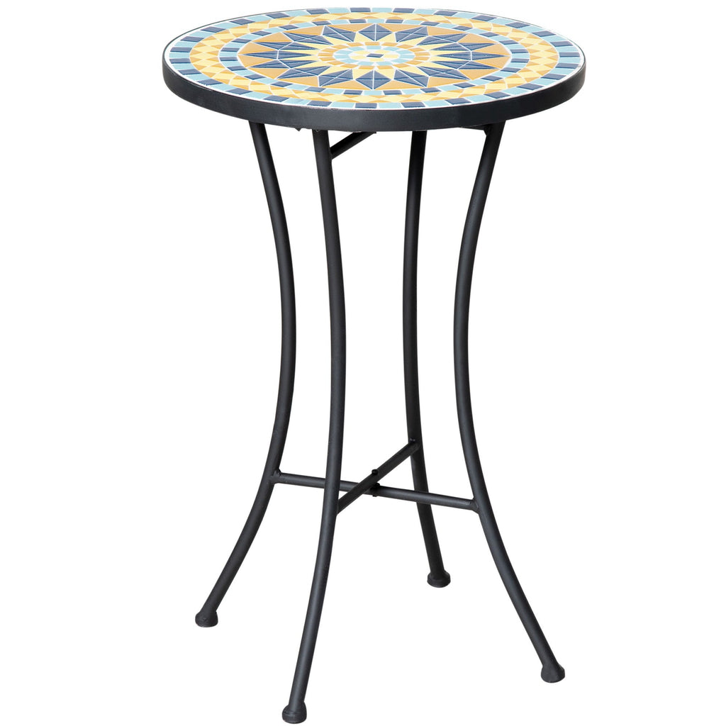 Easycomfort Tavolino da Giardino in Metallo with Piano d'Appoggio a Mosaico, ?35.5x53.5cm