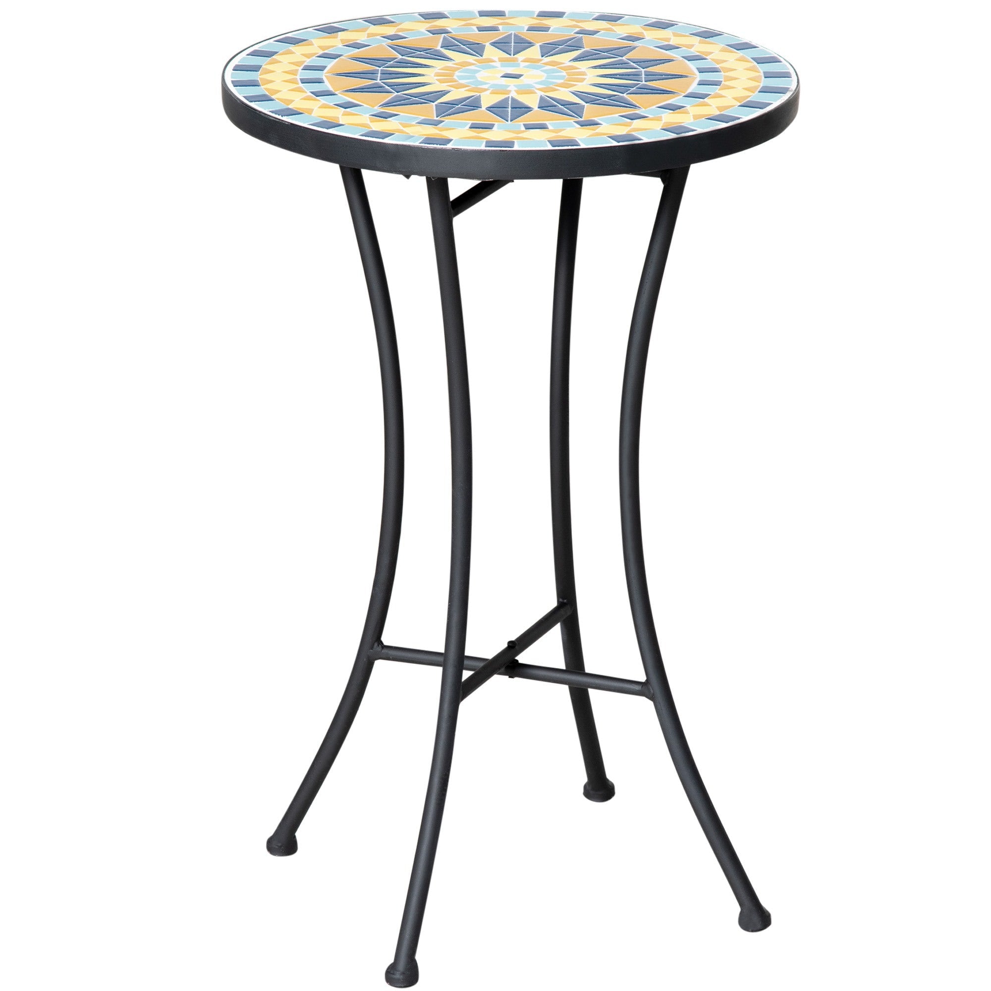 Easycomfort Tavolino da Giardino in Metallo with Piano d'Appoggio a Mosaico, ?35.5x53.5cm