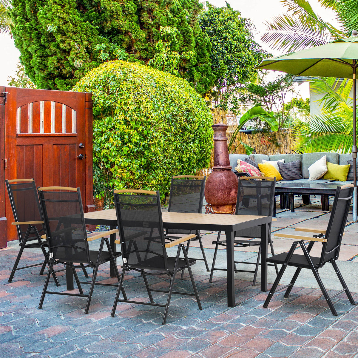 EasyComfort 7-delige tuinset (tafel + 6 stoelen) - zwart