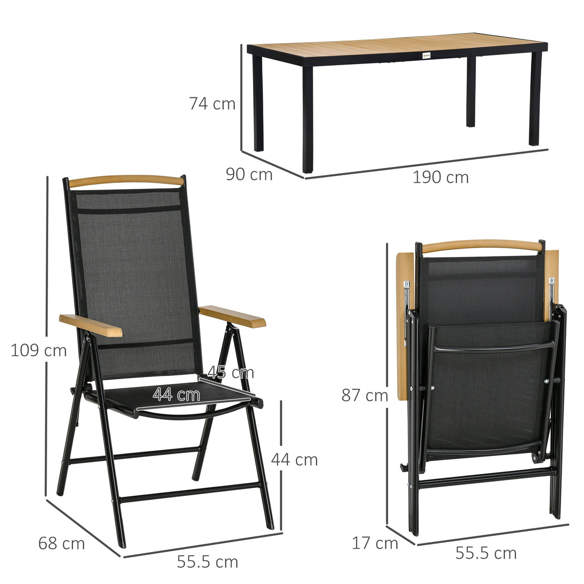 EasyComfort 7-delige tuinset (tafel + 6 stoelen) - zwart