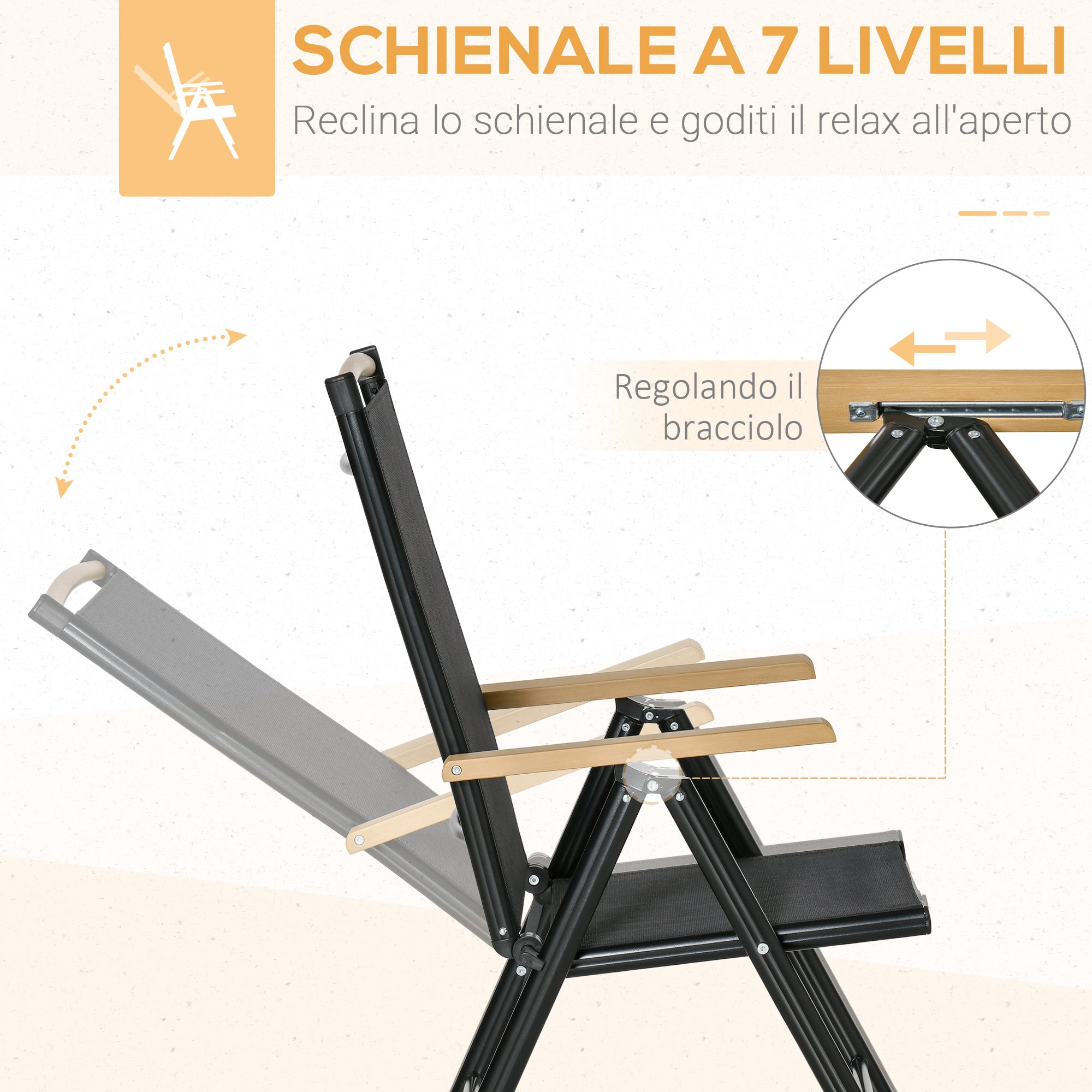 EasyComfort 7-delige tuinset (tafel + 6 stoelen) - zwart