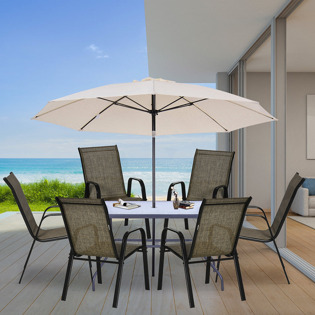 Easycomfort Sedie da Giardino Set 6 Pezzi, Sedie da Esterno Impilabili in Metallo e Tessuto Traspirante, Marrone