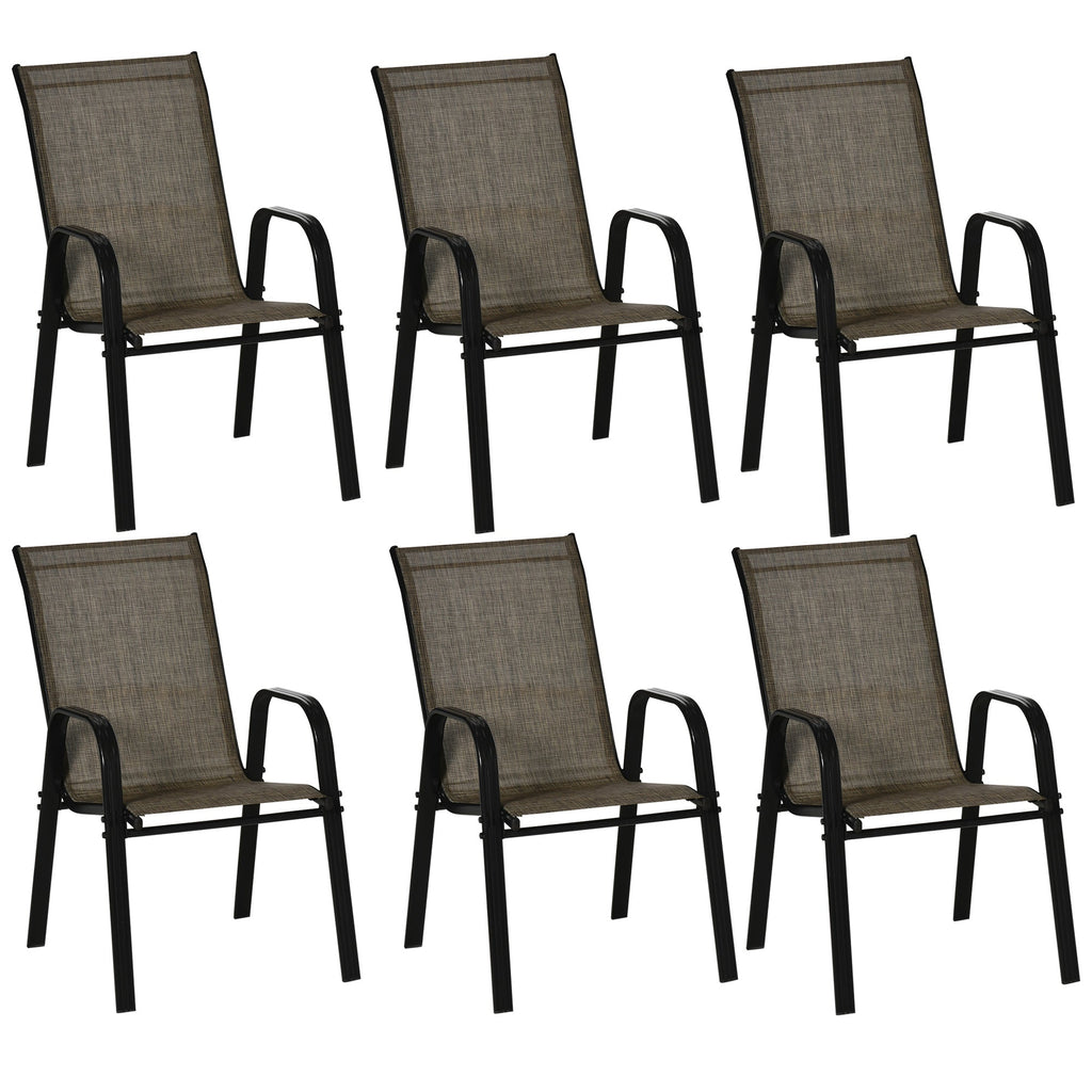 Easycomfort Sedie da Giardino Set 6 Pezzi, Sedie da Esterno Impilabili in Metallo e Tessuto Traspirante, Marrone