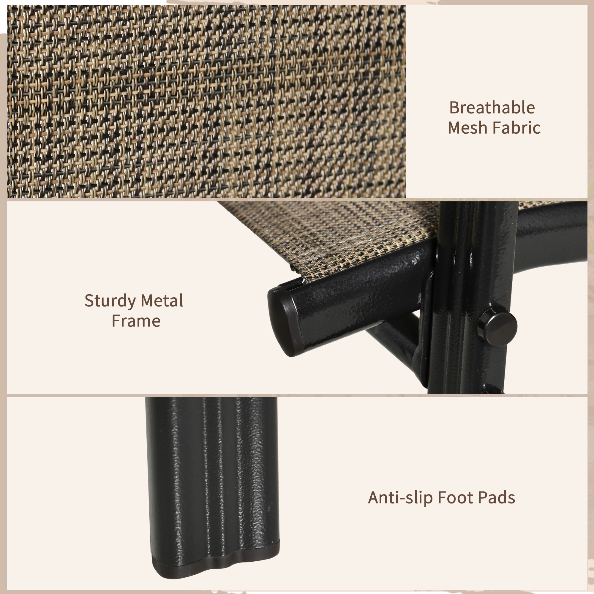 EASYCOMFORT Set of 4 Garden Chairs with Armrests, Stackable Outdoor Chairs in Metal and Breathable Fabric, Brown
