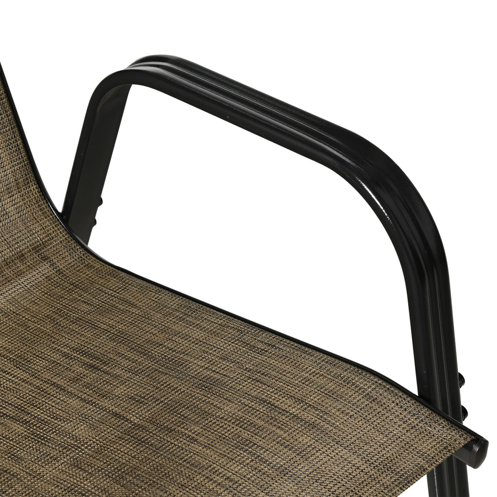 EASYCOMFORT Set of 4 Garden Chairs with Armrests, Stackable Outdoor Chairs in Metal and Breathable Fabric, Brown