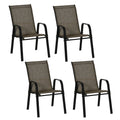 EASYCOMFORT Set of 4 Garden Chairs with Armrests, Stackable Outdoor Chairs in Metal and Breathable Fabric, Brown