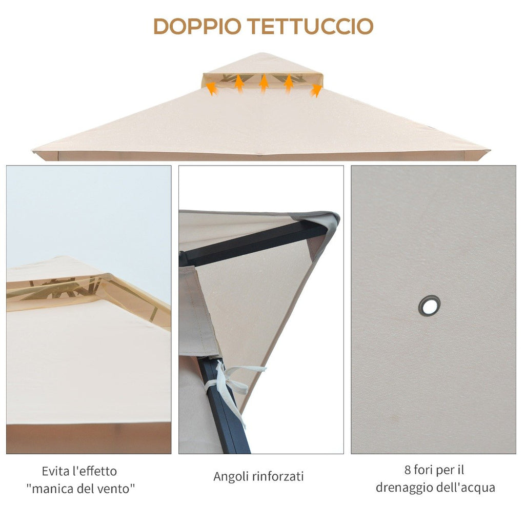 EASYCOMFORT Garden Gazebo 3x3m in Metal with Mosquito Nets and Polyester Canopy, Beige
