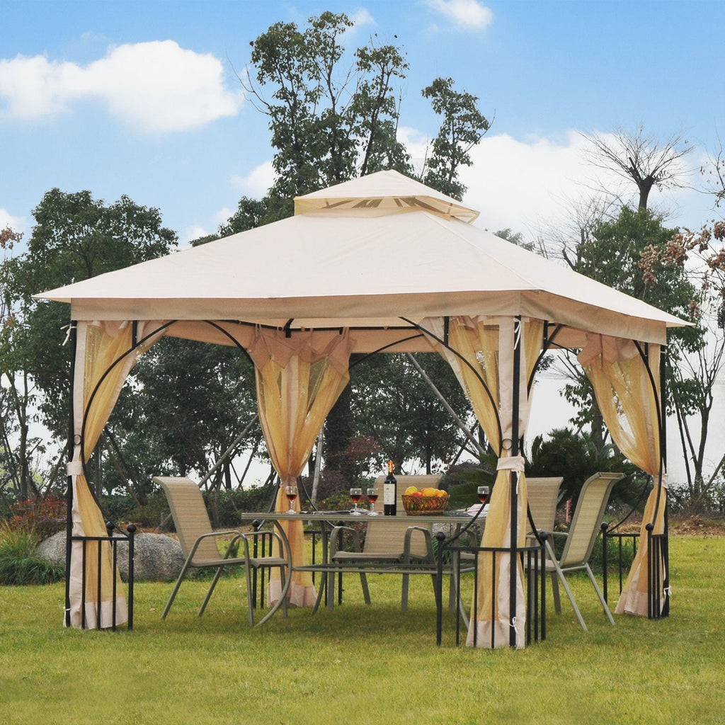 EASYCOMFORT Garden Gazebo 3x3m in Metal with Mosquito Nets and Polyester Canopy, Beige