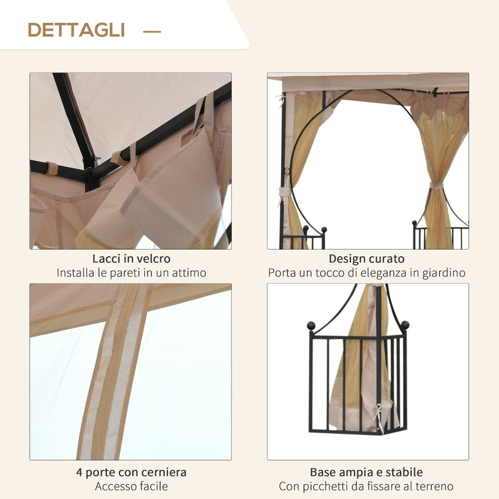 EASYCOMFORT Garden Gazebo 3x3m in Metal with Mosquito Nets and Polyester Canopy, Beige