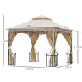 EASYCOMFORT Garden Gazebo 3x3m in Metal with Mosquito Nets and Polyester Canopy, Beige