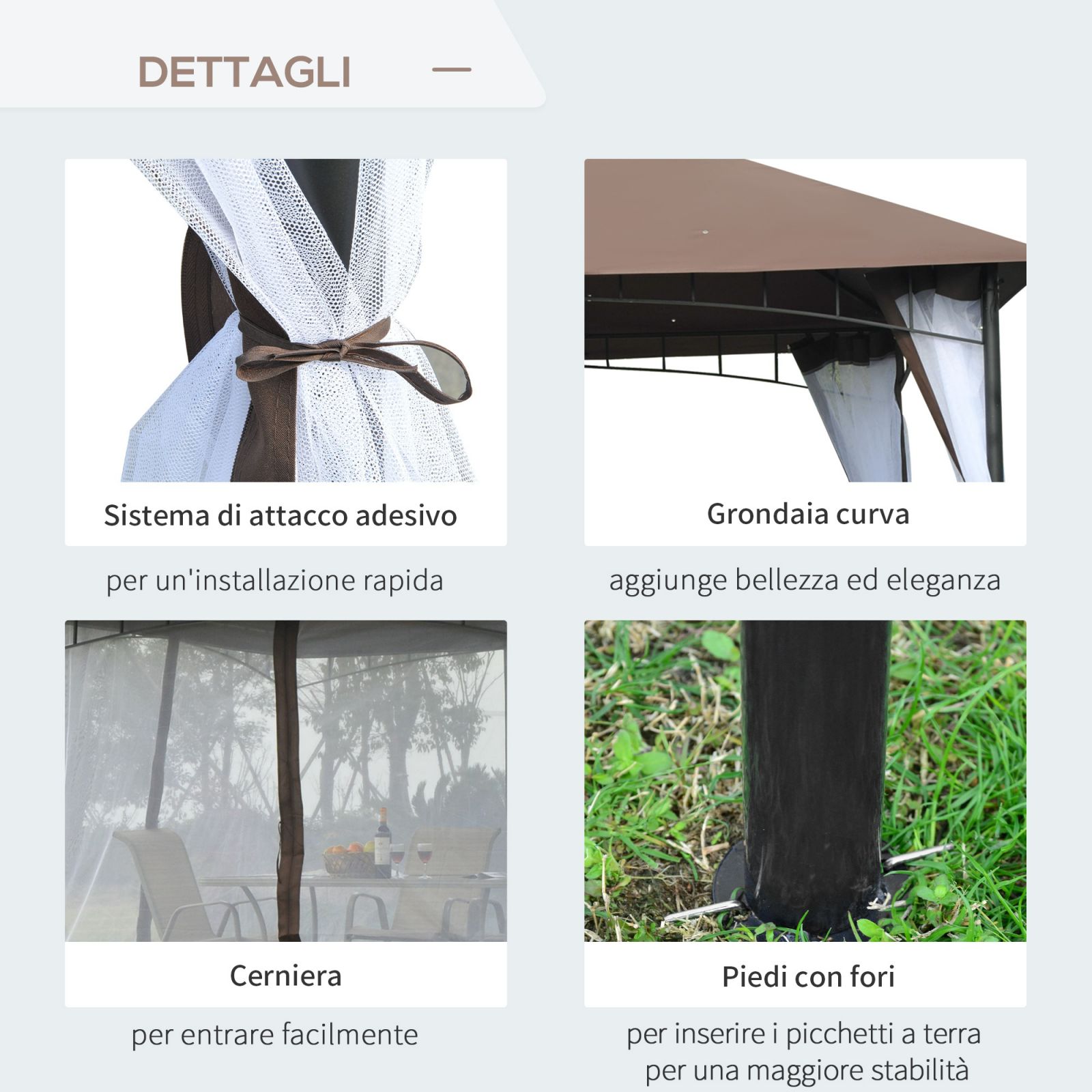 EASYCOMFORT Garden Gazebo 3x3m with Mosquito Net, 2-Level Roof and Brown Metal Structure