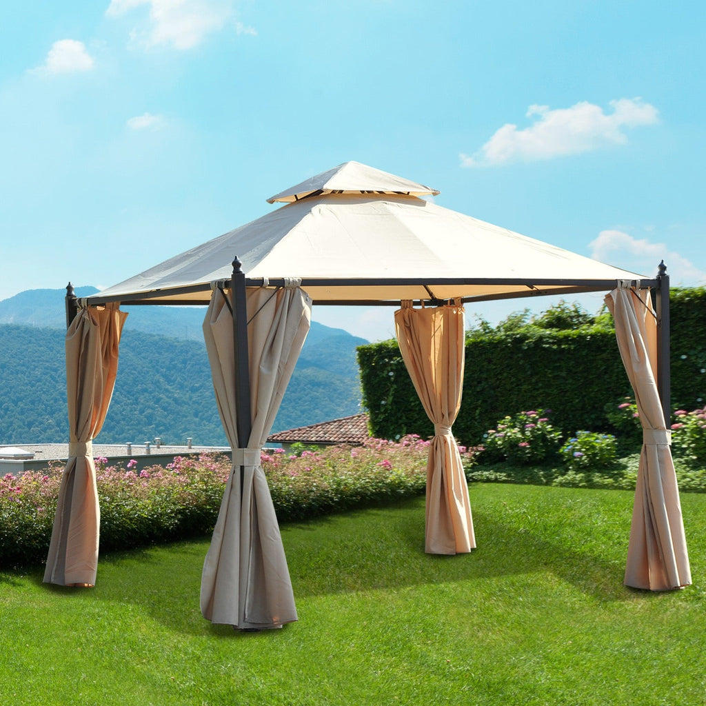 EasyComfort 3 x 3 m tuinpaviljoen met 4 zijwanden en dubbel dak, beige