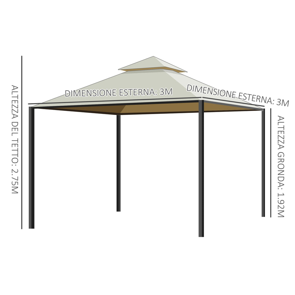 EasyComfort 3 x 3 m tuinpaviljoen met 4 zijwanden en dubbel dak, beige