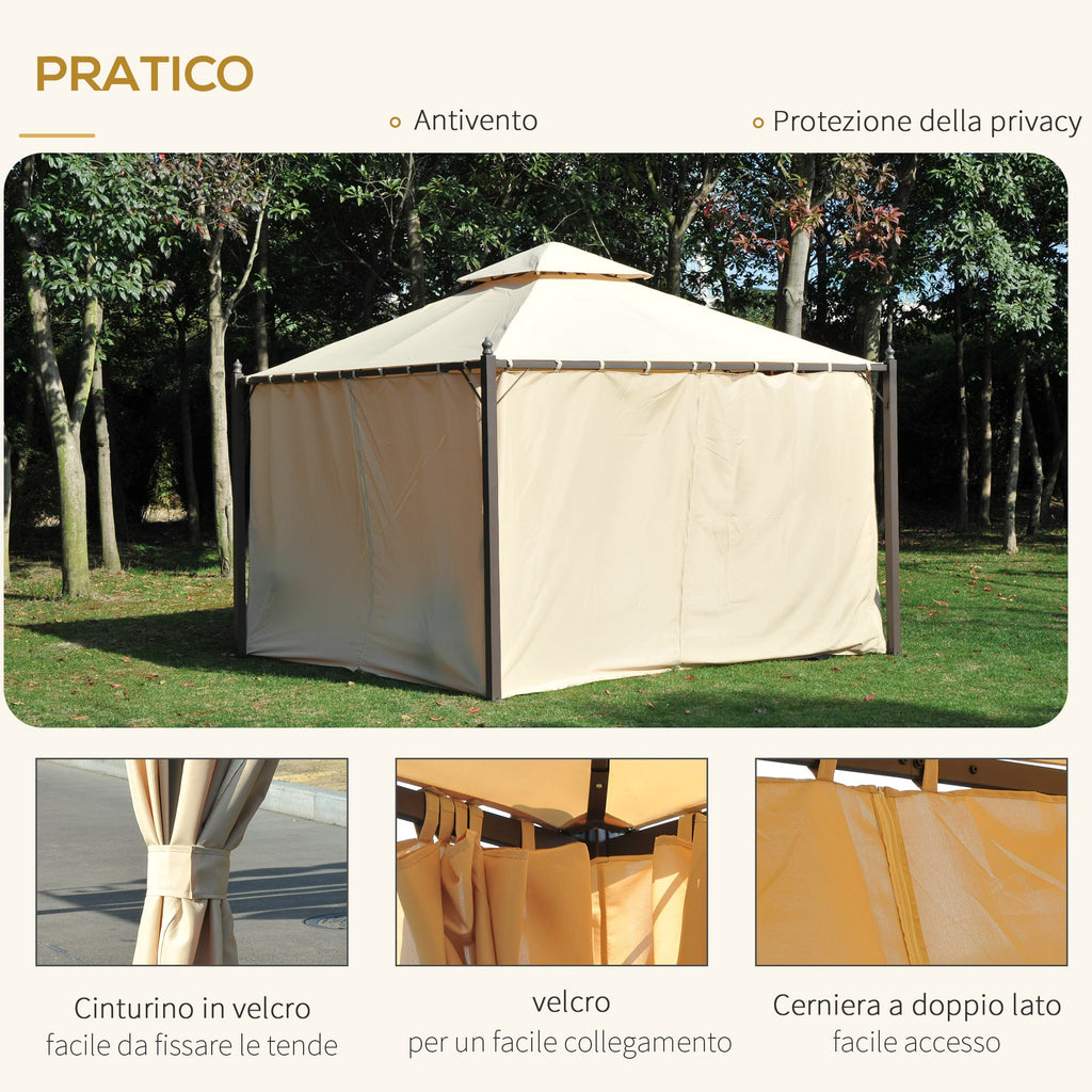 EasyComfort 3 x 3 m tuinpaviljoen met 4 zijwanden en dubbel dak, beige