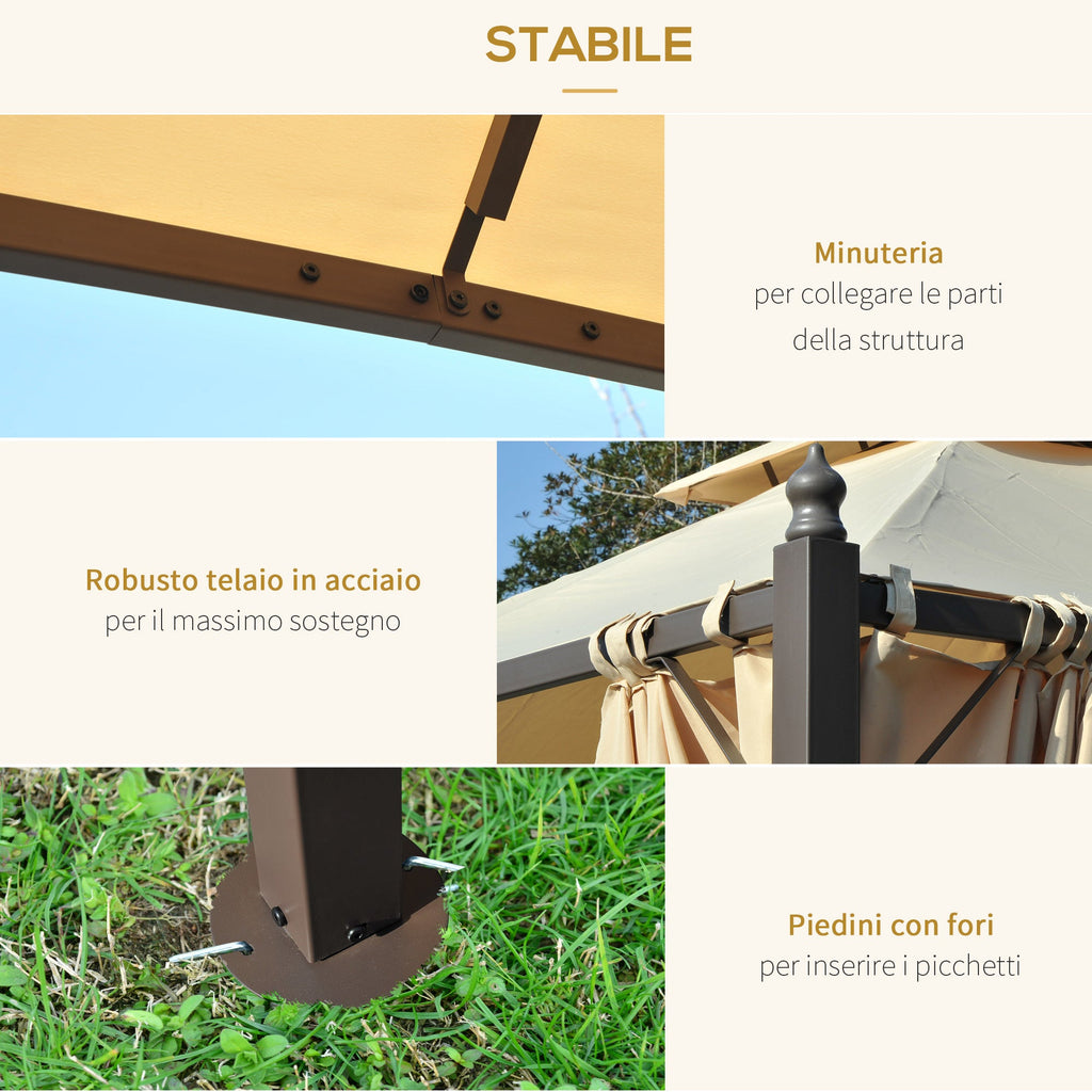 EasyComfort 3 x 3 m tuinpaviljoen met 4 zijwanden en dubbel dak, beige